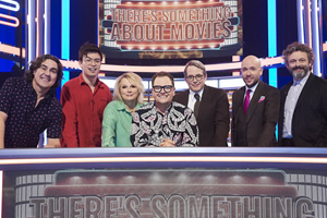 There's Something About Movies. Image shows from L to R: Micky Flanagan, Phil Wang, Jennifer Saunders, Alan Carr, Matthew Broderick, Tom Allen, Michael Sheen. There's Something About Movies. Image shows from L to R: Micky Flanagan, Phil Wang, Jennifer Saunders, Alan Carr, Matthew Broderick, Tom Allen, Michael Sheen.