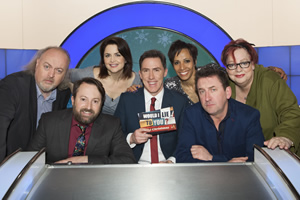 Would I Lie To You?. Image shows from L to R: Bill Bailey, David Mitchell, Ruth Jones, Rob Brydon, Kelly Holmes, Lee Mack, Jo Brand. Copyright: Zeppotron. Would I Lie To You?. Image shows from L to R: Bill Bailey, David Mitchell, Ruth Jones, Rob Brydon, Kelly Holmes, Lee Mack, Jo Brand. Copyright: Zeppotron.
