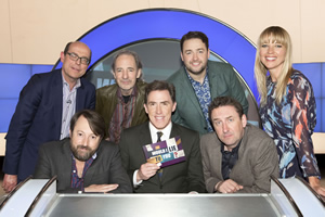 Would I Lie To You?. Image shows from L to R: Nick Robinson, David Mitchell, Harry Shearer, Rob Brydon, Jason Manford, Lee Mack, Sara Cox. Copyright: Zeppotron. Would I Lie To You?. Image shows from L to R: Nick Robinson, David Mitchell, Harry Shearer, Rob Brydon, Jason Manford, Lee Mack, Sara Cox. Copyright: Zeppotron.