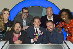 Would I Lie To You?. Image shows from L to R: Katherine Ryan, David Mitchell, Richard Osman, Rob Brydon, Lee Mack, Robert Rinder, Denise Lewis. Copyright: Zeppotron. Would I Lie To You?. Image shows from L to R: Katherine Ryan, David Mitchell, Richard Osman, Rob Brydon, Lee Mack, Robert Rinder, Denise Lewis. Copyright: Zeppotron.