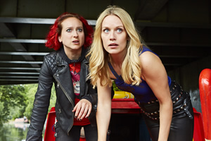 Zomboat!. Image shows from L to R: Kat (Leah Brotherhead), Jo (Cara Theobold). Copyright: Avalon Television. Zomboat!. Image shows from L to R: Kat (Leah Brotherhead), Jo (Cara Theobold). Copyright: Avalon Television.