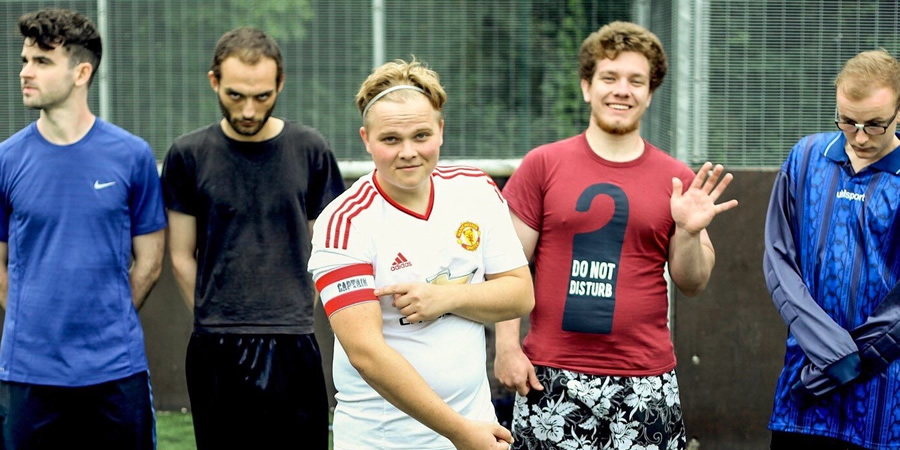 4G Or Not To.... Image shows from L to R: Jules (Sean Luttman), Psycho (Steve Gidwaney), Callum (Aaron-Jason Green), Bizi (Tom Davidson), Ryan (Joe Ward). 4G Or Not To.... Image shows from L to R: Jules (Sean Luttman), Psycho (Steve Gidwaney), Callum (Aaron-Jason Green), Bizi (Tom Davidson), Ryan (Joe Ward).