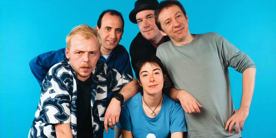 The 99p Challenge. Image shows from L to R: Simon Pegg, Armando Iannucci, Sue Perkins, Jack Docherty, Peter Baynham. Copyright: Pozzitive Productions. The 99p Challenge. Image shows from L to R: Simon Pegg, Armando Iannucci, Sue Perkins, Jack Docherty, Peter Baynham. Copyright: Pozzitive Productions.
