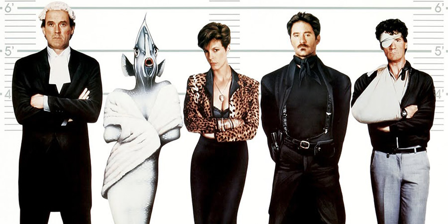A Fish Called Wanda. Image shows from L to R: Archie Leach (John Cleese), Wanda Gershwitz (Jamie Lee Curtis), Otto West (Kevin Kline), Ken Pile (Michael Palin). A Fish Called Wanda. Image shows from L to R: Archie Leach (John Cleese), Wanda Gershwitz (Jamie Lee Curtis), Otto West (Kevin Kline), Ken Pile (Michael Palin).