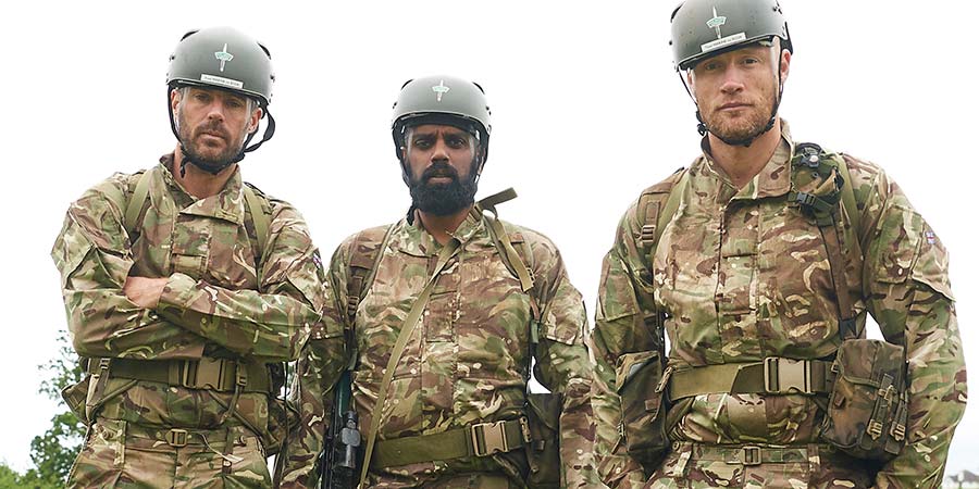 A League Of Their Own. Image shows from L to R: Jamie Redknapp, Romesh Ranganathan, Andrew Flintoff. Copyright: CPL Productions. A League Of Their Own. Image shows from L to R: Jamie Redknapp, Romesh Ranganathan, Andrew Flintoff. Copyright: CPL Productions.