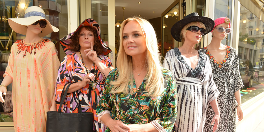 Absolutely Fabulous: The Movie. Image shows from L to R: Edina (Jennifer Saunders), Emma Bunton. Copyright: BBC Films. Absolutely Fabulous: The Movie. Image shows from L to R: Edina (Jennifer Saunders), Emma Bunton. Copyright: BBC Films.
