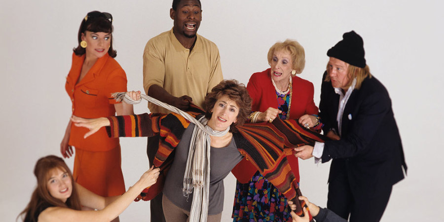 Agony Again. Image shows from L to R: Catherine (Valerie Edmond), Debra (Doon Mackichan), Daniel (David Harewood), Jane (Maureen Lipman), Bea (Maria Charles), Richard (Niall Buggy). Copyright: Humphrey Barclay Productions. Agony Again. Image shows from L to R: Catherine (Valerie Edmond), Debra (Doon Mackichan), Daniel (David Harewood), Jane (Maureen Lipman), Bea (Maria Charles), Richard (Niall Buggy). Copyright: Humphrey Barclay Productions.