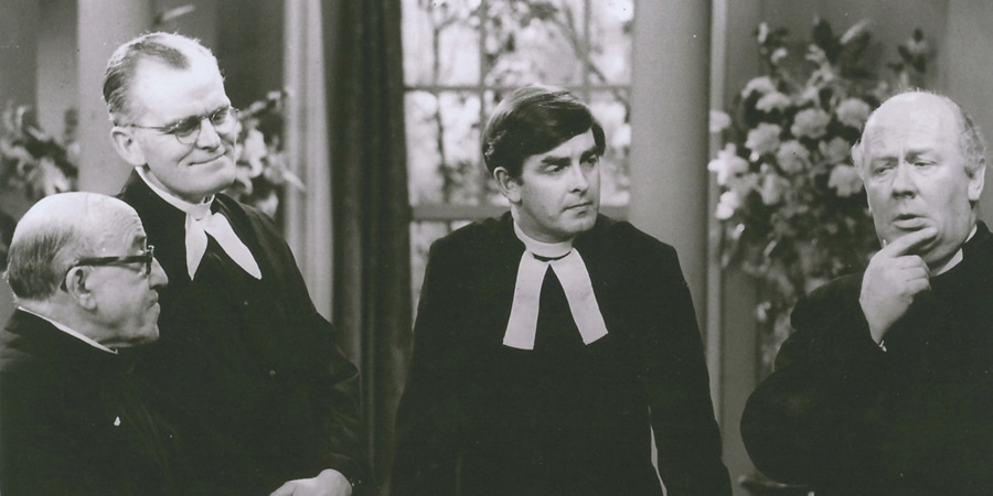 All Gas And Gaiters. Image shows from L to R: Henry - The Archdeacon (Robertson Hare), Lionel Pugh Critchley - The Dean (John Barron), The Rev. Mervyn Noote - The Chaplain (Derek Nimmo), The Rt. Rev. Dr. Cuthbert Hever - The Bishop (William Mervyn). Copyright: BBC. All Gas And Gaiters. Image shows from L to R: Henry - The Archdeacon (Robertson Hare), Lionel Pugh Critchley - The Dean (John Barron), The Rev. Mervyn Noote - The Chaplain (Derek Nimmo), The Rt. Rev. Dr. Cuthbert Hever - The Bishop (William Mervyn). Copyright: BBC.