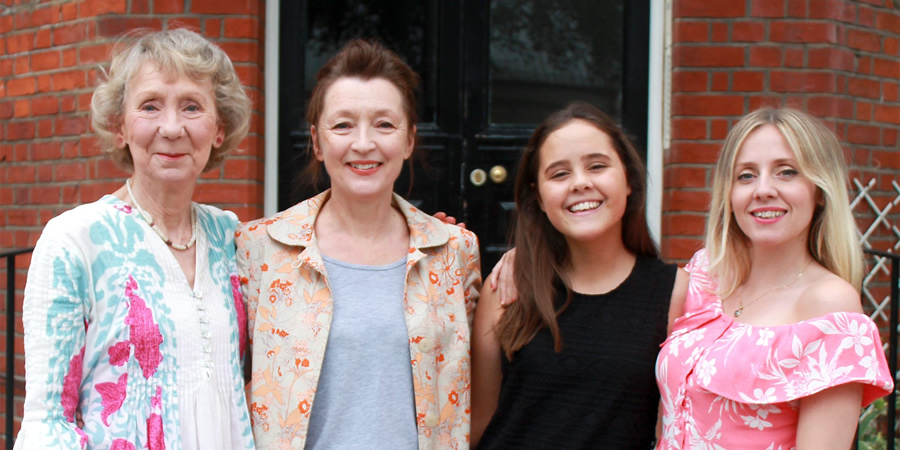 All Those Women. Image shows from L to R: Hetty (Marcia Warren), Maggie (Lesley Manville), Emily (Lucy Hutchinson), Jen (Sinead Matthews). Copyright: BBC. All Those Women. Image shows from L to R: Hetty (Marcia Warren), Maggie (Lesley Manville), Emily (Lucy Hutchinson), Jen (Sinead Matthews). Copyright: BBC.