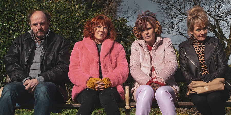 Alma's Not Normal. Image shows from L to R: Jim (Nick Asbury), Alma Nuthall (Sophie Willan), Lin (Siobhan Finneran), Joan (Lorraine Ashbourne). Alma's Not Normal. Image shows from L to R: Jim (Nick Asbury), Alma Nuthall (Sophie Willan), Lin (Siobhan Finneran), Joan (Lorraine Ashbourne).