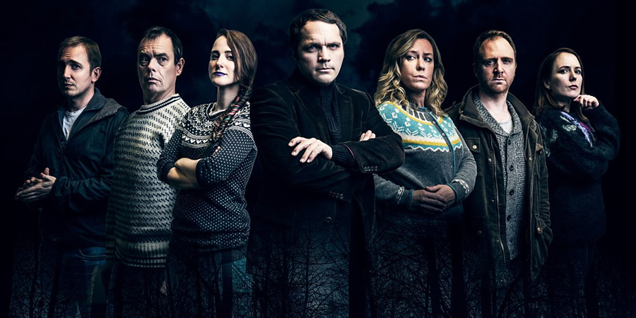 Angstrom. Image shows from L to R: David Reed, Kevin Eldon, Nina Oblong (Nadia Kamil), Knut Ångström (Matthew Holness), Anna Crilly, Simon Kane, Freya Parker. Copyright: BBC. Angstrom. Image shows from L to R: David Reed, Kevin Eldon, Nina Oblong (Nadia Kamil), Knut Ångström (Matthew Holness), Anna Crilly, Simon Kane, Freya Parker. Copyright: BBC.