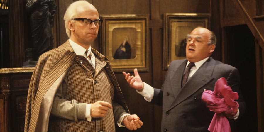 Anyone For Denis?. Image shows from L to R: Denis Thatcher (John Wells), Boris (Roy Kinnear). Copyright: Thames Television. Anyone For Denis?. Image shows from L to R: Denis Thatcher (John Wells), Boris (Roy Kinnear). Copyright: Thames Television.