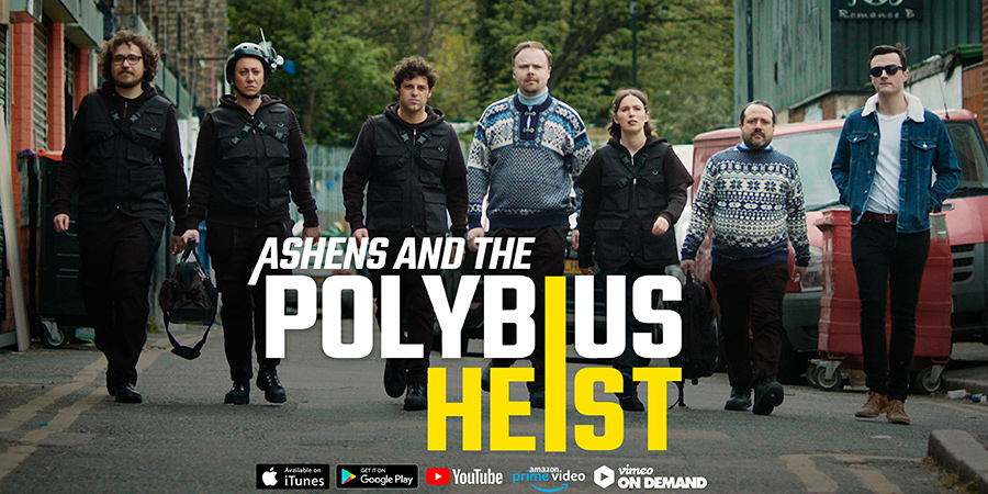 Ashens And The Polybius Heist. Image shows from L to R: The Cube (Daniel Hardcastle), The Fixer (Alyssa Kyria), Yiannis (Yiannis Vassilakis), Ashens (Stuart Ashen), Vocal (Katia Kvinge), Benny (Eli Silverman), Ryan (Ryan Livermore). Ashens And The Polybius Heist. Image shows from L to R: The Cube (Daniel Hardcastle), The Fixer (Alyssa Kyria), Yiannis (Yiannis Vassilakis), Ashens (Stuart Ashen), Vocal (Katia Kvinge), Benny (Eli Silverman), Ryan (Ryan Livermore).