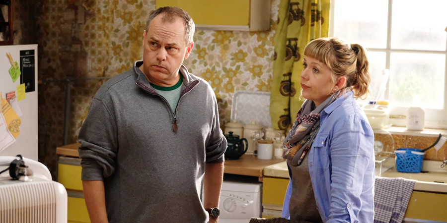 Bad Move. Image shows from L to R: Steve (Jack Dee), Nicky (Kerry Godliman). Copyright: Open Mike Productions. Bad Move. Image shows from L to R: Steve (Jack Dee), Nicky (Kerry Godliman). Copyright: Open Mike Productions.