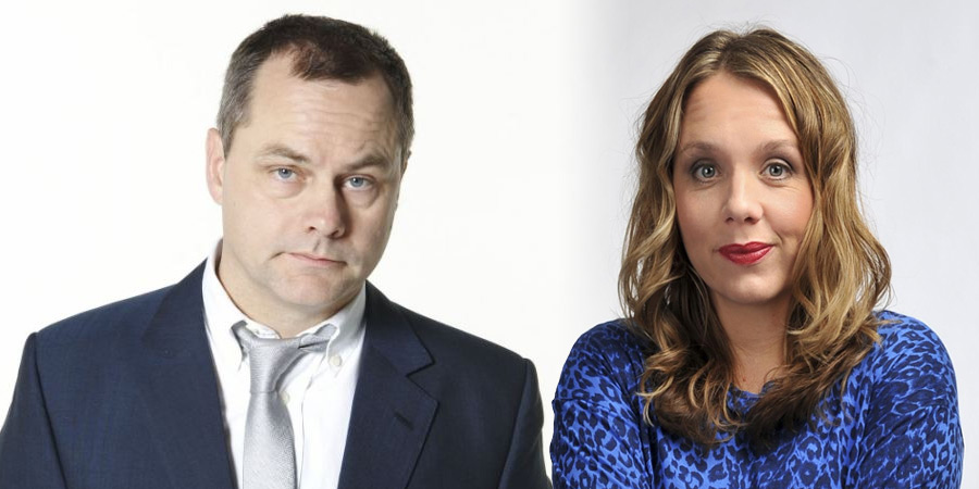 Image shows from L to R: Jack Dee, Kerry Godliman. Copyright: Open Mike Productions. Image shows from L to R: Jack Dee, Kerry Godliman. Copyright: Open Mike Productions.