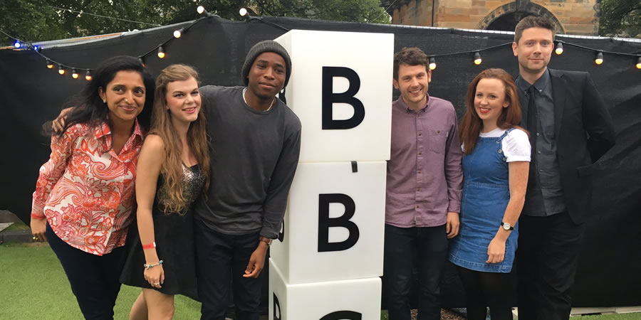 BBC New Comedy Award. Image shows from L to R: Sindhu Vee, Lauren Pattison, Michael Odewale, George Lewis, Catherine Bohart, Jethro Bradley. Copyright: BBC. BBC New Comedy Award. Image shows from L to R: Sindhu Vee, Lauren Pattison, Michael Odewale, George Lewis, Catherine Bohart, Jethro Bradley. Copyright: BBC.