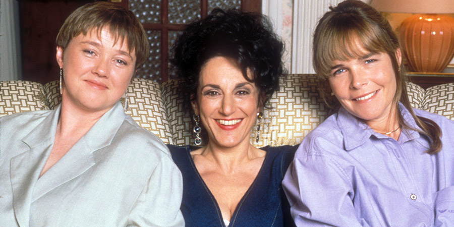 Birds Of A Feather. Image shows from L to R: Sharon Theodopolopodous (Pauline Quirke), Dorien Green (Lesley Joseph), Tracey Stubbs (Linda Robson). Copyright: BBC. Birds Of A Feather. Image shows from L to R: Sharon Theodopolopodous (Pauline Quirke), Dorien Green (Lesley Joseph), Tracey Stubbs (Linda Robson). Copyright: BBC.