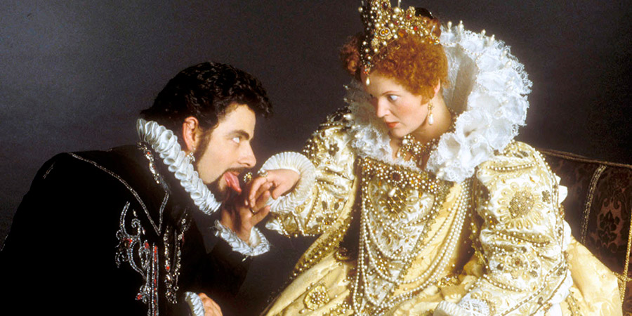 Blackadder. Image shows from L to R: Lord Edmund Blackadder (Rowan Atkinson), Queen Elizabeth I (Miranda Richardson). Copyright: BBC. Blackadder. Image shows from L to R: Lord Edmund Blackadder (Rowan Atkinson), Queen Elizabeth I (Miranda Richardson). Copyright: BBC.