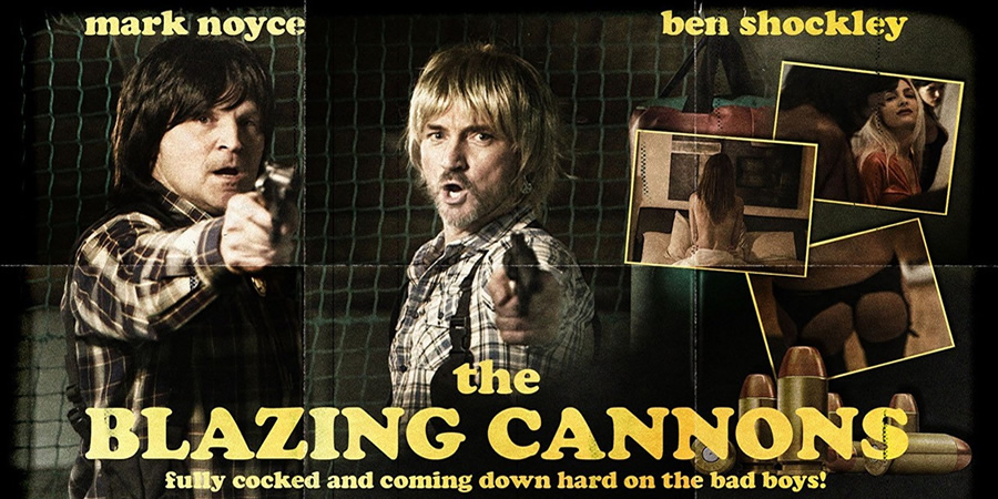 The Blazing Cannons. Image shows from L to R: Steel (Ben Shockley), Saxon (Mark Noyce). Copyright: Happy Pup Films. The Blazing Cannons. Image shows from L to R: Steel (Ben Shockley), Saxon (Mark Noyce). Copyright: Happy Pup Films.