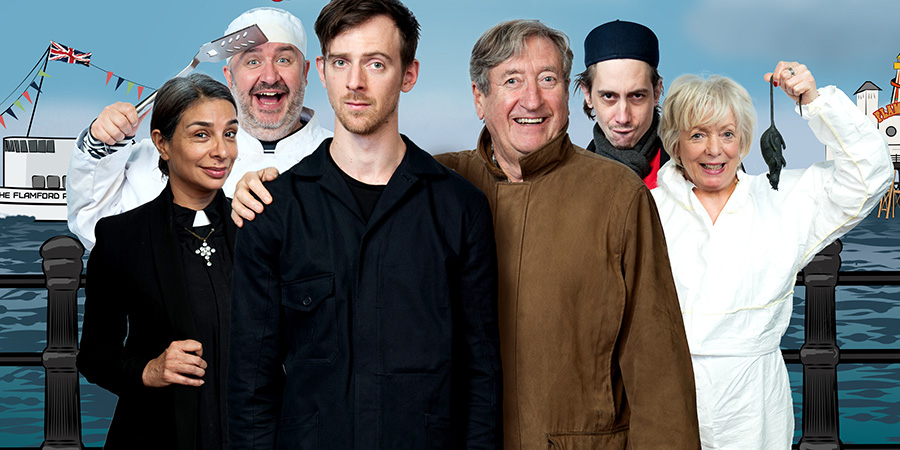 The Break. Image shows from L to R: The Reverend Beverley (Shobna Gulati), Fish Shop Frank (Mark Benton), Andy (James Northcote), Uncle Jeff (Philip Jackson), Max (Rasmus Hardiker), Corinne (Alison Steadman). Copyright: ABsoLuTeLy Productions. The Break. Image shows from L to R: The Reverend Beverley (Shobna Gulati), Fish Shop Frank (Mark Benton), Andy (James Northcote), Uncle Jeff (Philip Jackson), Max (Rasmus Hardiker), Corinne (Alison Steadman). Copyright: ABsoLuTeLy Productions.