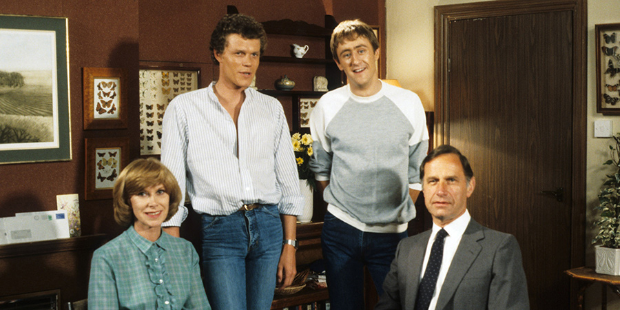 Butterflies. Image shows from L to R: Ria Parkinson (Wendy Craig), Russell Parkinson (Andrew Hall), Adam Parkinson (Nicholas Lyndhurst), Ben Parkinson (Geoffrey Palmer). Copyright: BBC. Butterflies. Image shows from L to R: Ria Parkinson (Wendy Craig), Russell Parkinson (Andrew Hall), Adam Parkinson (Nicholas Lyndhurst), Ben Parkinson (Geoffrey Palmer). Copyright: BBC.