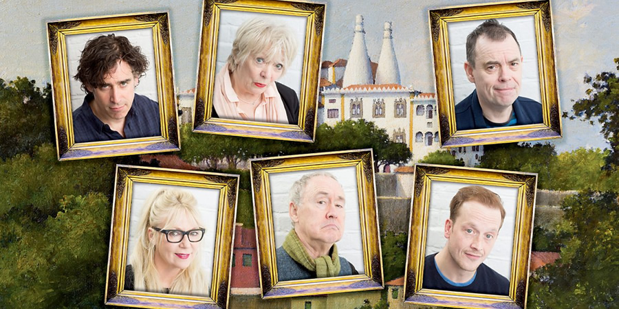Byron And The Curse Of Sintra. Image shows from L to R: Lord Byron (Stephen Mangan), Infanta Elsanta (Morwenna Banks), Lady ex-Byron (Alison Steadman), King Wilfred the Hairy (Nigel Planer), Lord Squeaky (Jolyon Coy), Collins the Manservant (Kevin Eldon). Copyright: BBC. Byron And The Curse Of Sintra. Image shows from L to R: Lord Byron (Stephen Mangan), Infanta Elsanta (Morwenna Banks), Lady ex-Byron (Alison Steadman), King Wilfred the Hairy (Nigel Planer), Lord Squeaky (Jolyon Coy), Collins the Manservant (Kevin Eldon). Copyright: BBC.