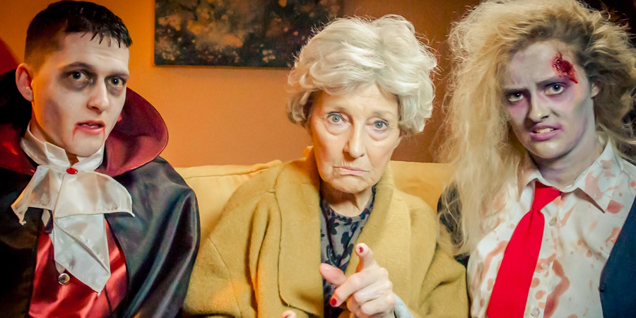The Candy Gran. Image shows from L to R: Teen (Michael Stranney), Gran (Stella McCusker), Teen (Aimee Richardson). The Candy Gran. Image shows from L to R: Teen (Michael Stranney), Gran (Stella McCusker), Teen (Aimee Richardson).