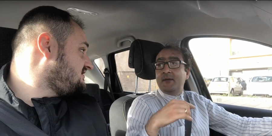Carpool Karate. Image shows from L to R: Kit Johnstone, Sandip Mahal. Carpool Karate. Image shows from L to R: Kit Johnstone, Sandip Mahal.