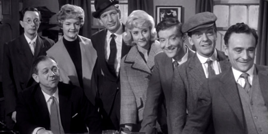 Carry On Regardless. Image shows from L to R: Gabriel Dimple (Charles Hawtrey), Bert Handy (Sid James), Sister (Hattie Jacques), Montgomery Infield-Hopping (Terence Longdon), Delia King (Liz Fraser), Francis Courtenay (Kenneth Williams), Mike Weston (Bill Owen), Sam Twist (Kenneth Connor). Copyright: Peter Rogers Productions. Carry On Regardless. Image shows from L to R: Gabriel Dimple (Charles Hawtrey), Bert Handy (Sid James), Sister (Hattie Jacques), Montgomery Infield-Hopping (Terence Longdon), Delia King (Liz Fraser), Francis Courtenay (Kenneth Williams), Mike Weston (Bill Owen), Sam Twist (Kenneth Connor). Copyright: Peter Rogers Productions.