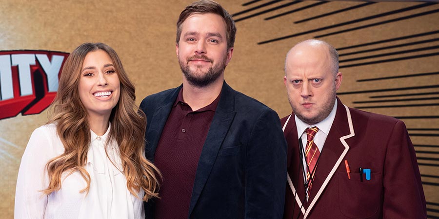 CelebAbility. Image shows from L to R: Stacey Solomon, Iain Stirling, Marek Larwood. Copyright: Potato. CelebAbility. Image shows from L to R: Stacey Solomon, Iain Stirling, Marek Larwood. Copyright: Potato.