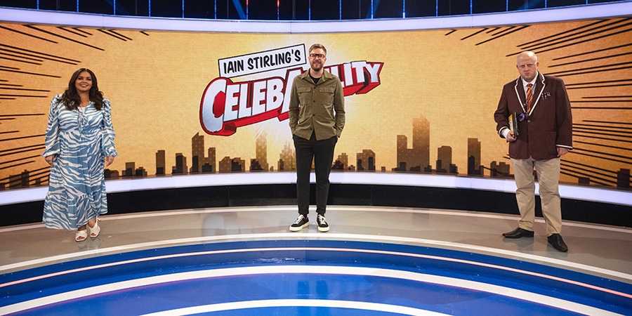 CelebAbility. Image shows from L to R: Scarlett Moffatt, Iain Stirling, Marek Larwood. Copyright: Potato. CelebAbility. Image shows from L to R: Scarlett Moffatt, Iain Stirling, Marek Larwood. Copyright: Potato.