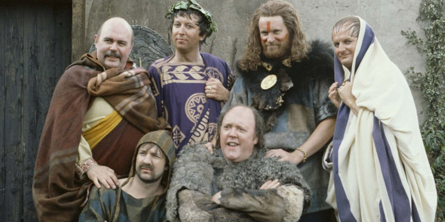 Chelmsford 123. Image shows from L to R: Functio (Robert Austin), Mungo (Neil Pearson), Aulus Paulinus (Jimmy Mulville), Blag (Howard Lew Lewis), Badvoc (Rory McGrath), Grasientus (Philip Pope). Copyright: Hat Trick Productions. Chelmsford 123. Image shows from L to R: Functio (Robert Austin), Mungo (Neil Pearson), Aulus Paulinus (Jimmy Mulville), Blag (Howard Lew Lewis), Badvoc (Rory McGrath), Grasientus (Philip Pope). Copyright: Hat Trick Productions.