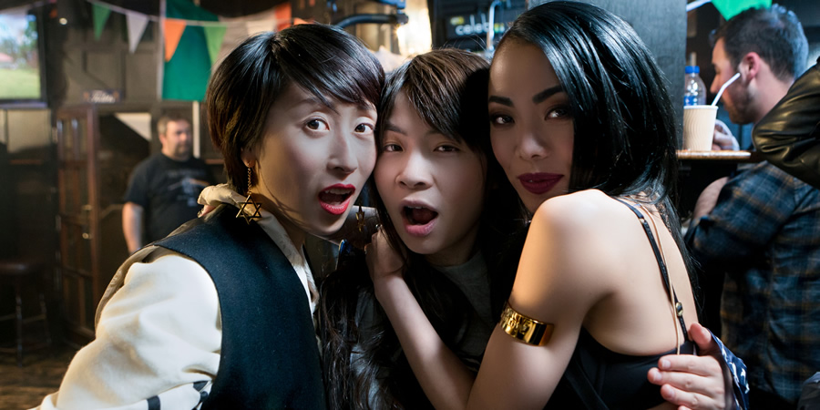 Chinese Burn. Image shows from L to R: FuFu (Yuyu Rau), Elizabeth (Shin-Fei Chen), Jackie (Yennis Cheung). Copyright: Roughcut Television. Chinese Burn. Image shows from L to R: FuFu (Yuyu Rau), Elizabeth (Shin-Fei Chen), Jackie (Yennis Cheung). Copyright: Roughcut Television.