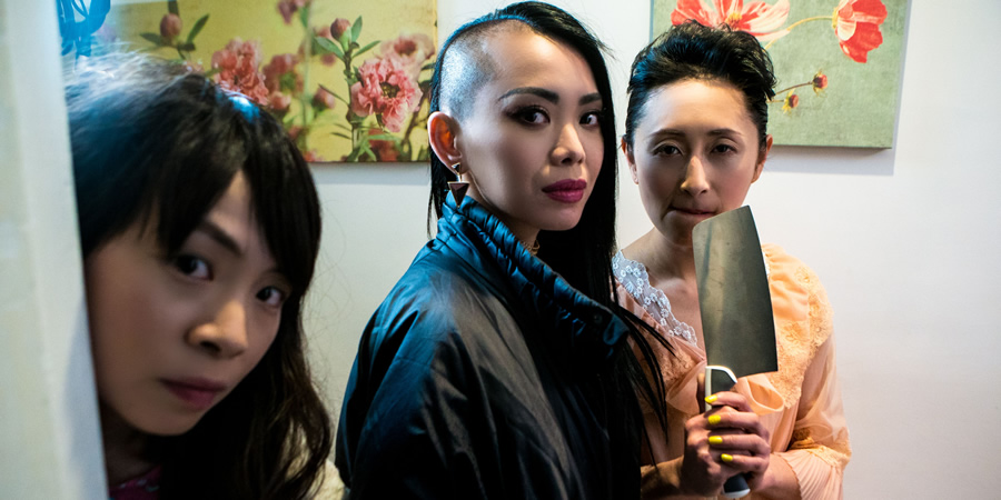 Chinese Burn. Image shows from L to R: Elizabeth (Shin-Fei Chen), Jackie (Yennis Cheung), FuFu (Yuyu Rau). Copyright: Roughcut Television. Chinese Burn. Image shows from L to R: Elizabeth (Shin-Fei Chen), Jackie (Yennis Cheung), FuFu (Yuyu Rau). Copyright: Roughcut Television.