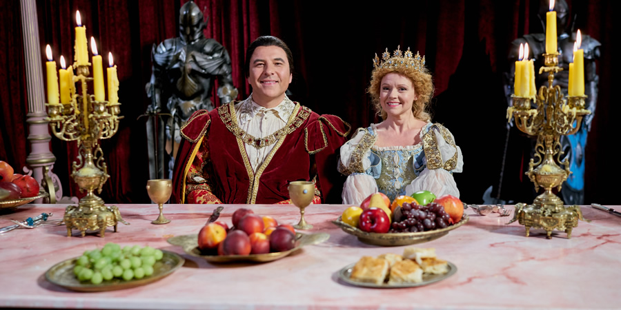 Cinderella: After Ever After. Image shows from L to R: Prince Charming (David Walliams), Cinderella (Sian Gibson). Copyright: King Bert Productions. Cinderella: After Ever After. Image shows from L to R: Prince Charming (David Walliams), Cinderella (Sian Gibson). Copyright: King Bert Productions.