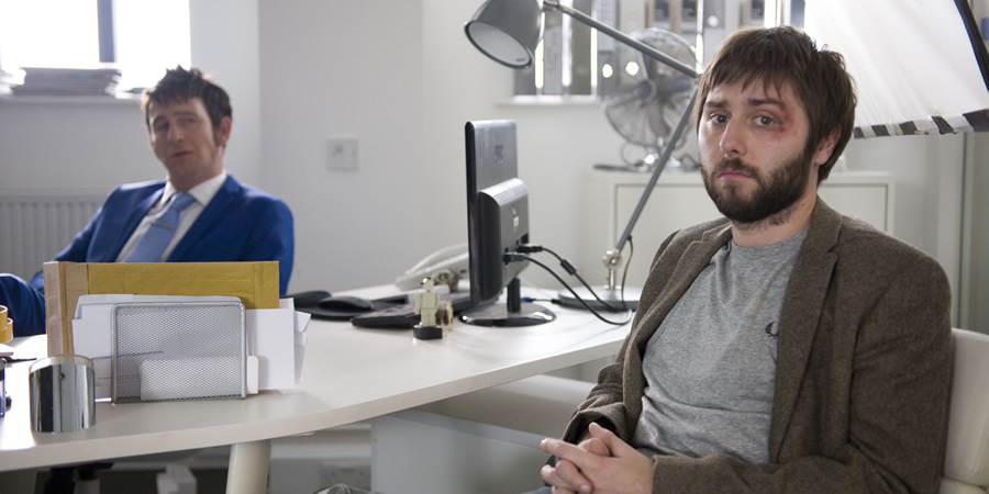 The Comedian's Guide To Survival. Image shows from L to R: Phillip (Paul Kaye), James Mullinger (James Buckley). The Comedian's Guide To Survival. Image shows from L to R: Phillip (Paul Kaye), James Mullinger (James Buckley).