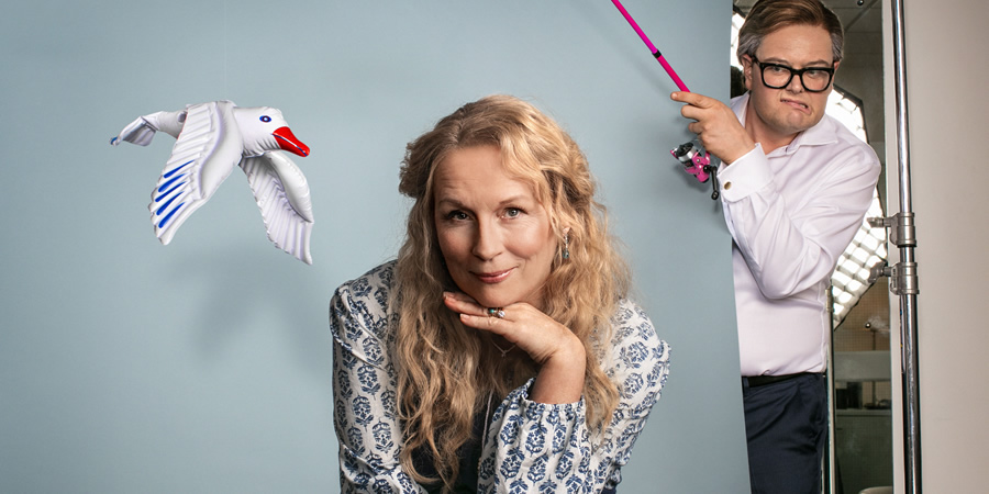 Mamma Mia Here We Go Yet Again!. Image shows from L to R: Meryl Streep (Jennifer Saunders), Colin Firth (Alan Carr). Copyright: BBC / Comic Relief. Mamma Mia Here We Go Yet Again!. Image shows from L to R: Meryl Streep (Jennifer Saunders), Colin Firth (Alan Carr). Copyright: BBC / Comic Relief.