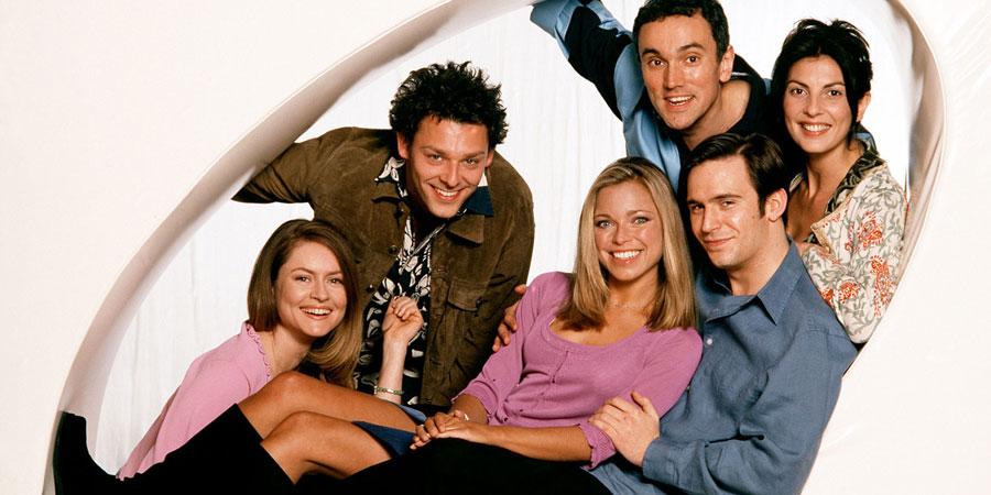 Coupling. Image shows from L to R: Sally (Kate Isitt), Jeff (Richard Coyle), Susan (Sarah Alexander), Patrick (Ben Miles), Steve (Jack Davenport), Jane (Gina Bellman). Copyright: Hartswood Films Ltd. Coupling. Image shows from L to R: Sally (Kate Isitt), Jeff (Richard Coyle), Susan (Sarah Alexander), Patrick (Ben Miles), Steve (Jack Davenport), Jane (Gina Bellman). Copyright: Hartswood Films Ltd.