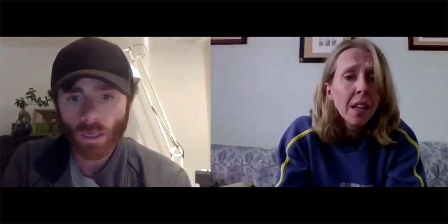 Covid Counselling. Image shows from L to R: Simon (Christian Edwards), Rebecca (Romy Tennant). Covid Counselling. Image shows from L to R: Simon (Christian Edwards), Rebecca (Romy Tennant).