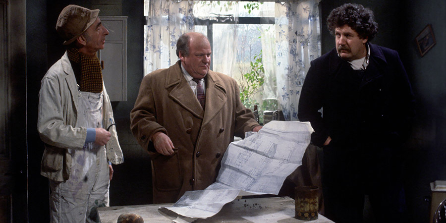 Cowboys. Image shows from L to R: Wobbly Ron (David Kelly), Joe Jones (Roy Kinnear), Richard Geyser (Colin Welland). Copyright: Thames Television. Cowboys. Image shows from L to R: Wobbly Ron (David Kelly), Joe Jones (Roy Kinnear), Richard Geyser (Colin Welland). Copyright: Thames Television.