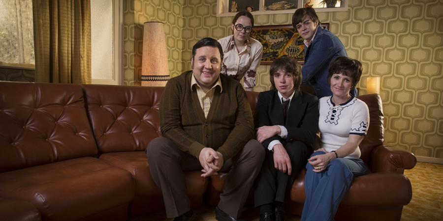 Cradle To Grave. Image shows from L to R: Fred 'Spud' Baker (Peter Kay), Sharon Baker (Alice Sykes), Danny Baker (Laurie Kynaston), Michael Baker (Frankie Wilson), Bet Baker (Lucy Speed). Copyright: ITV Studios. Cradle To Grave. Image shows from L to R: Fred 'Spud' Baker (Peter Kay), Sharon Baker (Alice Sykes), Danny Baker (Laurie Kynaston), Michael Baker (Frankie Wilson), Bet Baker (Lucy Speed). Copyright: ITV Studios.