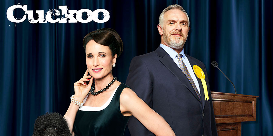 Cuckoo. Image shows from L to R: Ivy (Andie MacDowell), Ken (Greg Davies). Copyright: Roughcut Television. Cuckoo. Image shows from L to R: Ivy (Andie MacDowell), Ken (Greg Davies). Copyright: Roughcut Television.