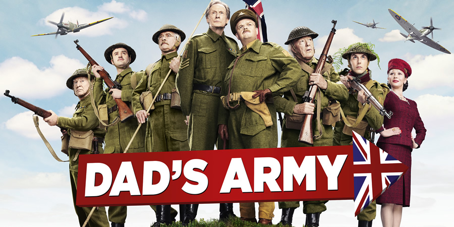 Dad's Army. Image shows from L to R: Private Frazer (Bill Paterson), Private Joe Walker (Daniel Mays), Corporal Jack Jones (Tom Courtenay), Sergeant Arthur Wilson (Bill Nighy), Captain George Mainwaring (Toby Jones), Private Godfrey (Michael Gambon), Private Frank Pike (Blake Harrison), Rose Winters (Catherine Zeta-Jones). Copyright: Universal Pictures / DJ Films. Dad's Army. Image shows from L to R: Private Frazer (Bill Paterson), Private Joe Walker (Daniel Mays), Corporal Jack Jones (Tom Courtenay), Sergeant Arthur Wilson (Bill Nighy), Captain George Mainwaring (Toby Jones), Private Godfrey (Michael Gambon), Private Frank Pike (Blake Harrison), Rose Winters (Catherine Zeta-Jones). Copyright: Universal Pictures / DJ Films.