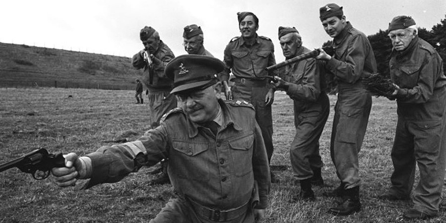 Dad's Army. Image shows from L to R: Sergeant Wilson (John Le Mesurier), Lance Corporal Jones (Clive Dunn), Captain Mainwaring (Arthur Lowe), Private Walker (James Beck), Private Frazer (John Laurie), Private Pike (Ian Lavender), Private Godfrey (Arnold Ridley). Copyright: BBC. Dad's Army. Image shows from L to R: Sergeant Wilson (John Le Mesurier), Lance Corporal Jones (Clive Dunn), Captain Mainwaring (Arthur Lowe), Private Walker (James Beck), Private Frazer (John Laurie), Private Pike (Ian Lavender), Private Godfrey (Arnold Ridley). Copyright: BBC.