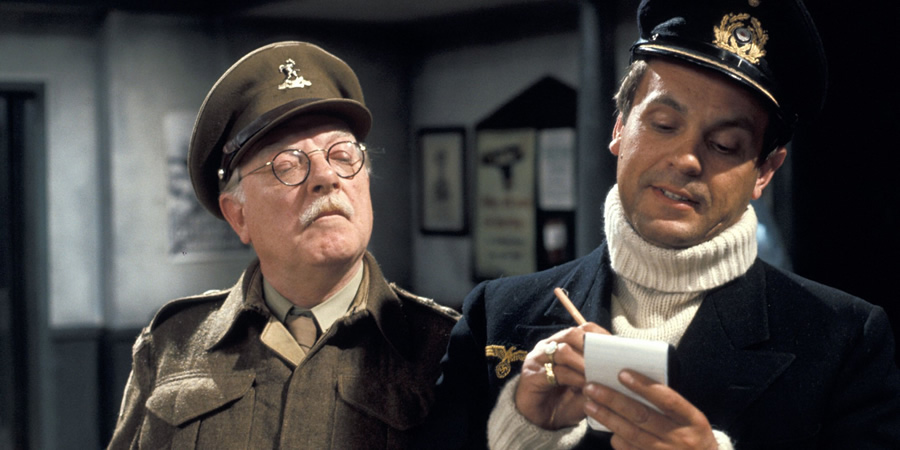 Dad's Army. Image shows from L to R: Captain Mainwaring (Arthur Lowe), U Boat Captain (Philip Madoc). Copyright: BBC. Dad's Army. Image shows from L to R: Captain Mainwaring (Arthur Lowe), U Boat Captain (Philip Madoc). Copyright: BBC.