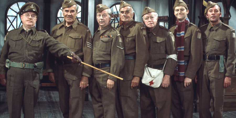 Dad's Army. Image shows from L to R: Captain Mainwaring (Arthur Lowe), Sergeant Wilson (John Le Mesurier), Lance Corporal Jones (Clive Dunn), Private Frazer (John Laurie), Private Godfrey (Arnold Ridley), Private Pike (Ian Lavender), Private Walker (James Beck). Copyright: BBC. Dad's Army. Image shows from L to R: Captain Mainwaring (Arthur Lowe), Sergeant Wilson (John Le Mesurier), Lance Corporal Jones (Clive Dunn), Private Frazer (John Laurie), Private Godfrey (Arnold Ridley), Private Pike (Ian Lavender), Private Walker (James Beck). Copyright: BBC.