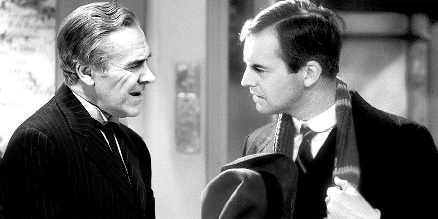Dad's Army. Image shows from L to R: Sergeant Wilson (John Le Mesurier), Private Pike (Ian Lavender). Copyright: BBC. Dad's Army. Image shows from L to R: Sergeant Wilson (John Le Mesurier), Private Pike (Ian Lavender). Copyright: BBC.