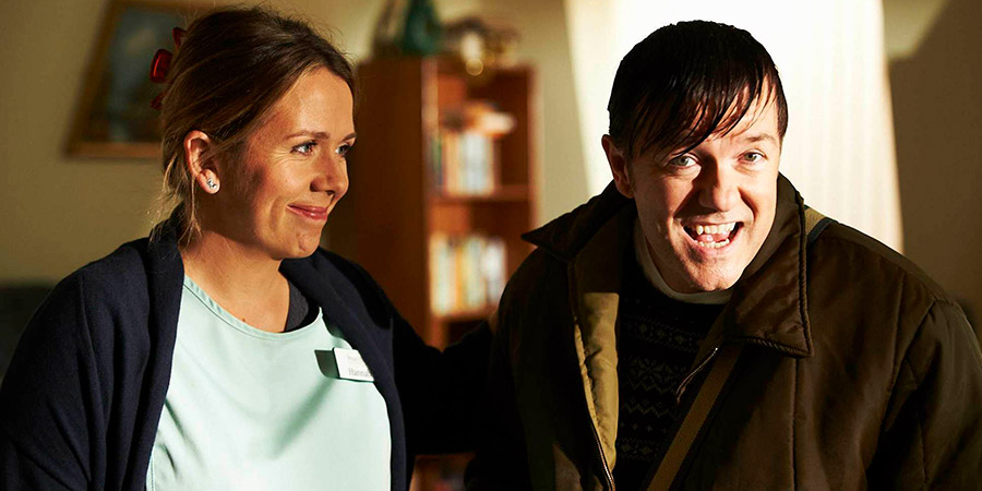 Derek. Image shows from L to R: Hannah (Kerry Godliman), Derek (Ricky Gervais). Copyright: Derek Productions. Derek. Image shows from L to R: Hannah (Kerry Godliman), Derek (Ricky Gervais). Copyright: Derek Productions.