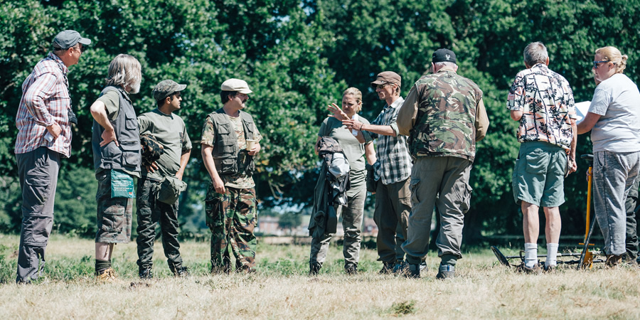 Behind-the-scenes on Detectorists. Image shows from L to R: Mackenzie Crook, Pearce Quigley, Divian Ladwa, Laura Checkley, Paul Casar. Behind-the-scenes on Detectorists. Image shows from L to R: Mackenzie Crook, Pearce Quigley, Divian Ladwa, Laura Checkley, Paul Casar.