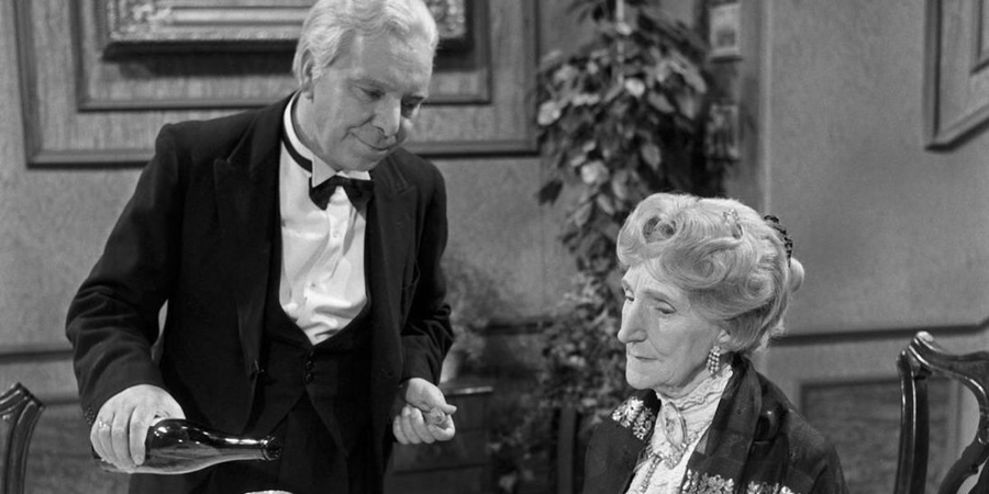 Dinner For One. Image shows from L to R: James (Freddie Frinton), Miss Sophie (May Warden). Dinner For One. Image shows from L to R: James (Freddie Frinton), Miss Sophie (May Warden).